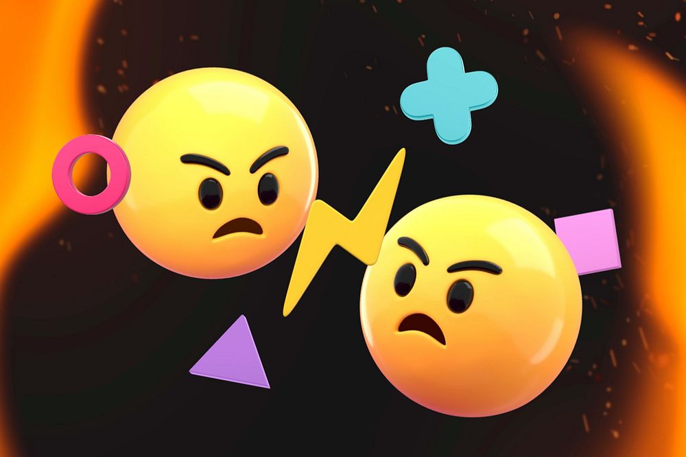 3D angry emoticons, black & orange design