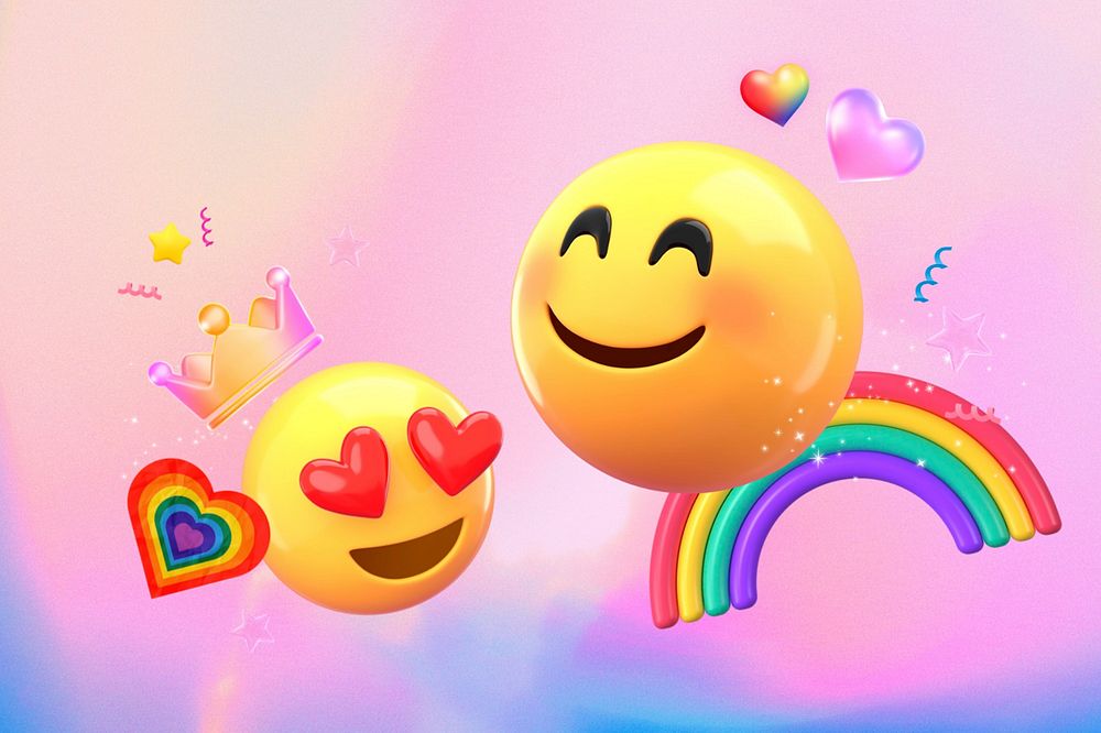 Aesthetic pink emoticons background, cute 3D design