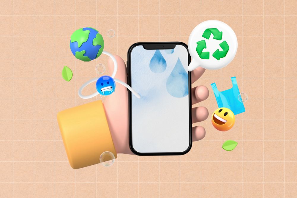 3D save water awareness, hand holding a phone illustration