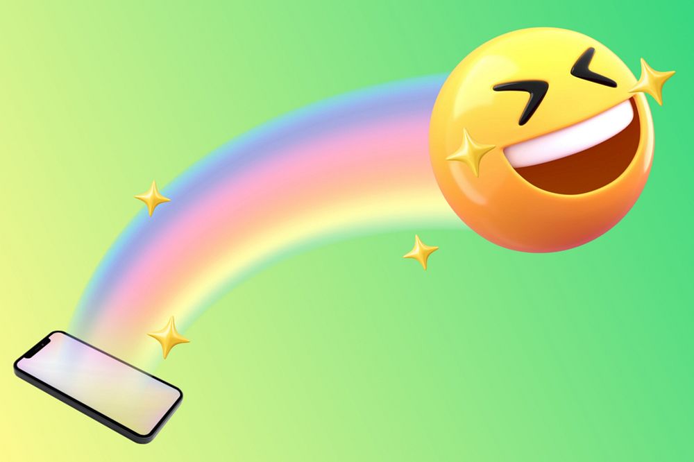 3D happy emoticon background, mobile phone design