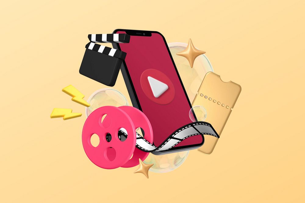 Smartphone entertainment background, 3D film reel icon