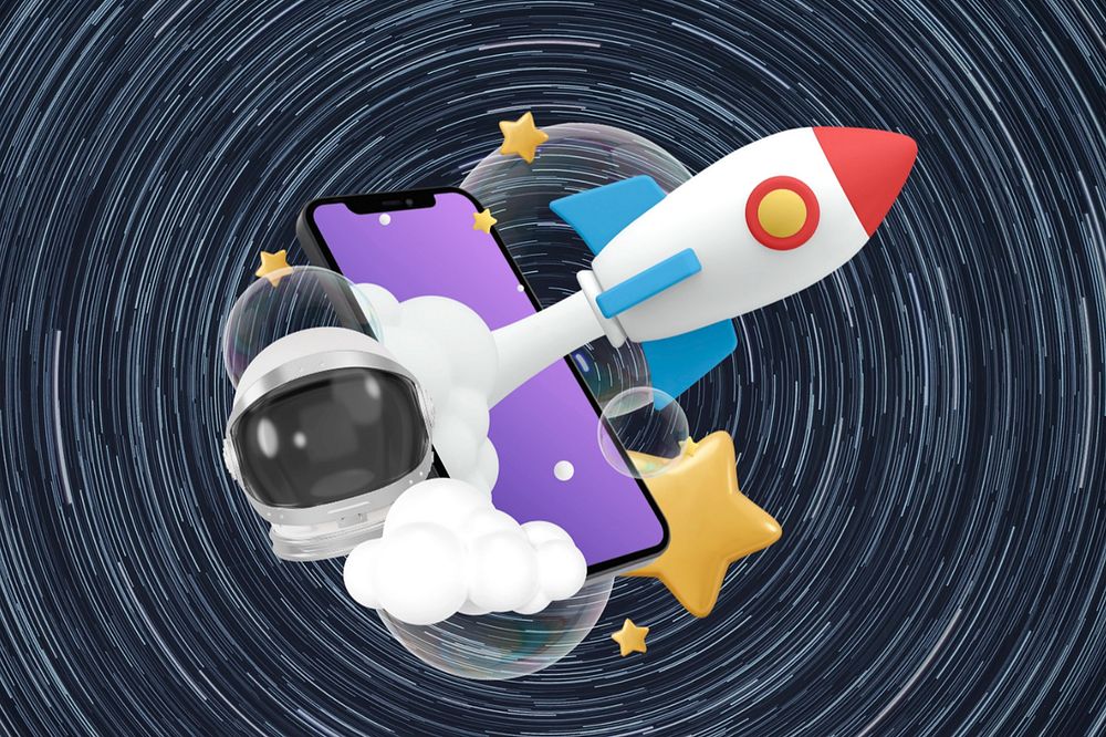 3D emoticons startup rocket illustration