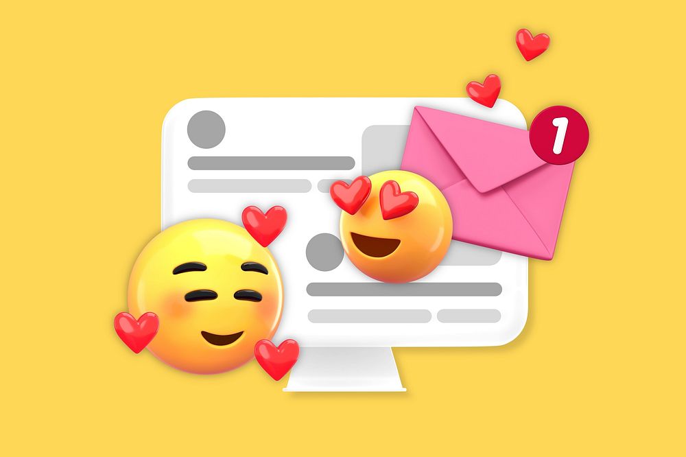 Love messages background, 3D emoticons