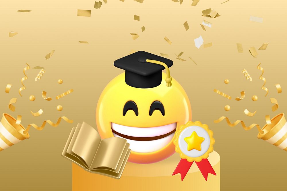 3D graduation emoticon, education illustration