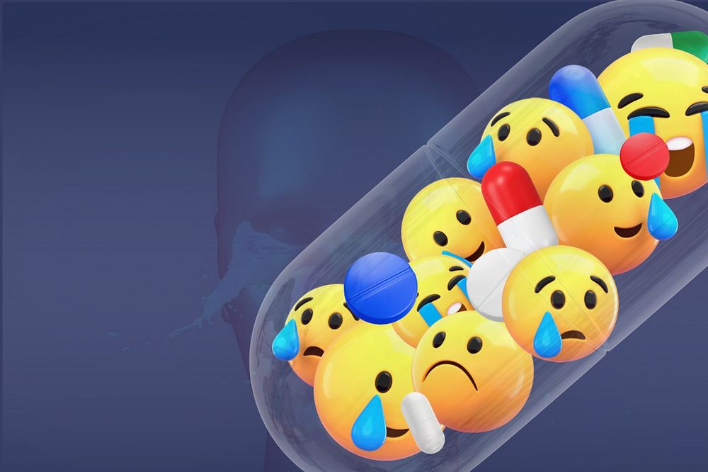 Capsule medicine background, 3D emoticons