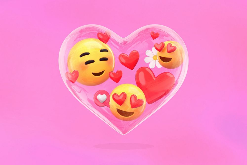 Pink heart-eyes emoticon background, 3D love design