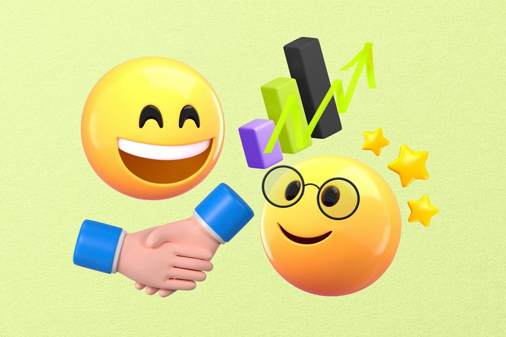 Successful startup business, 3D emoticons, green design