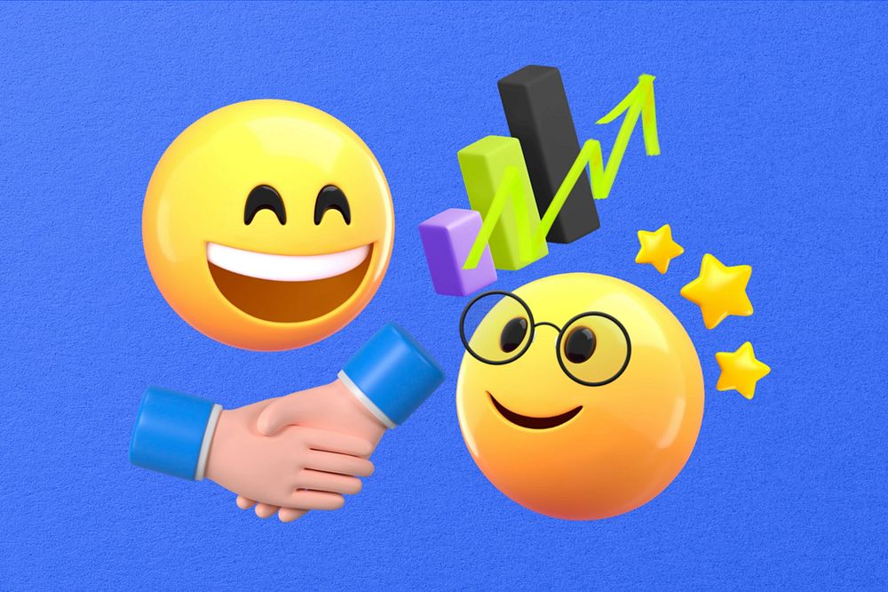 Business partnership handshake, 3D emoticons remix