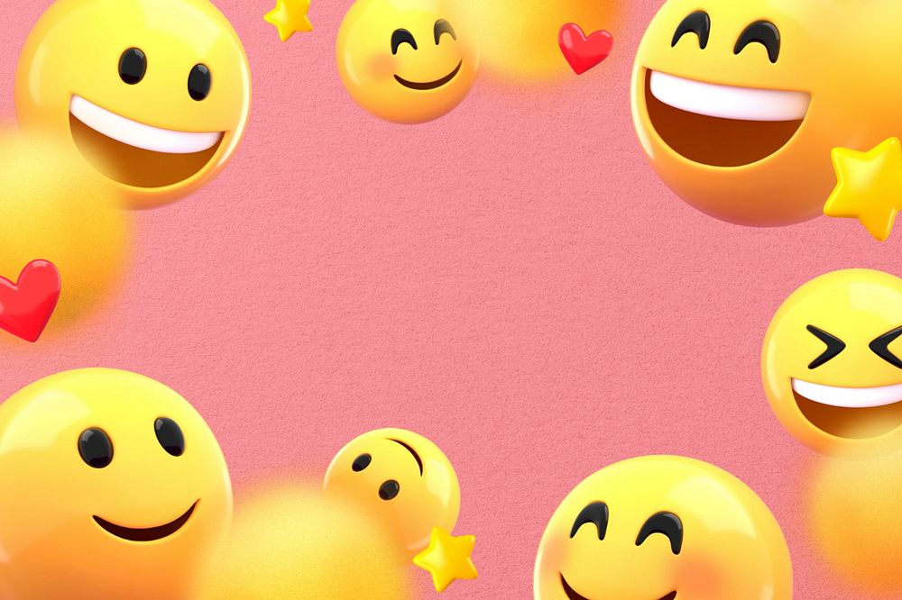 Pink emoticons frame background, happy smiling faces