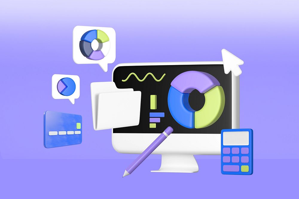Digital marketing 3D, purple background design