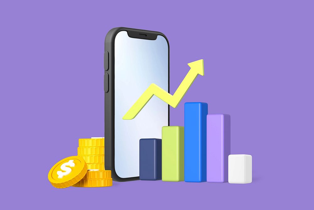 Mobile banking 3D, purple background design
