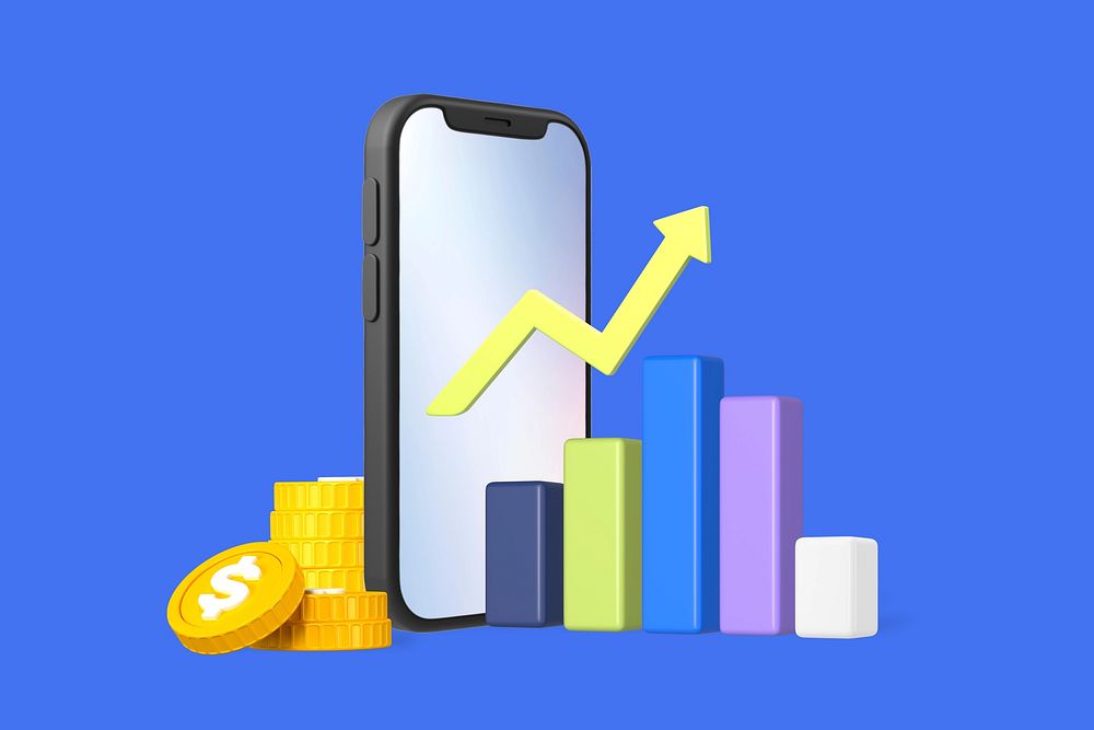 Mobile banking 3D, blue background design