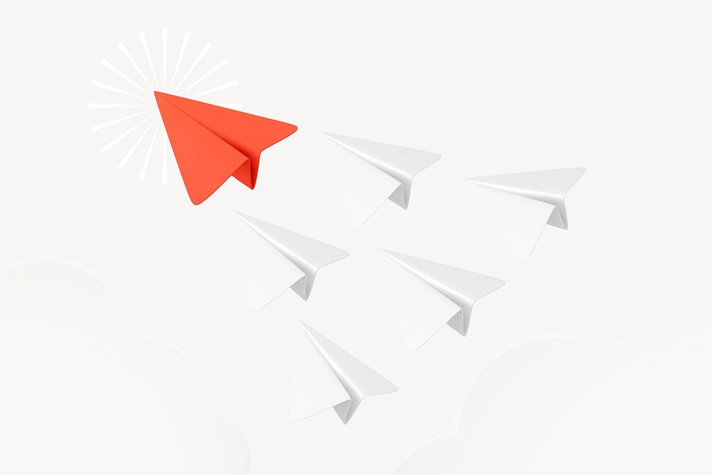 Flying paper planes, postal service 3D graphic