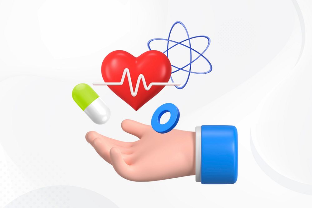 3D health, hand presenting heart