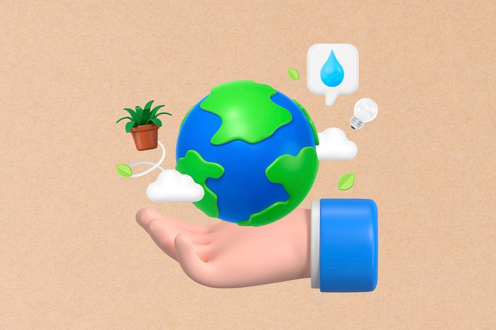 3D sustainable globe, hand presenting Earth