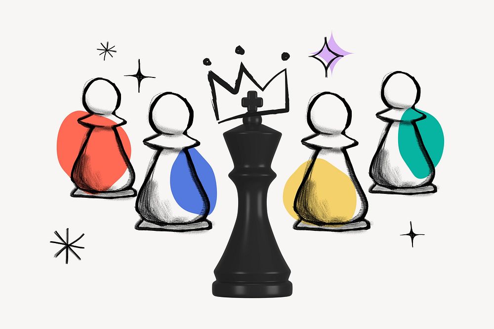 Chess pieces doodle, business teamwork