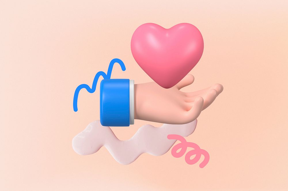Hand presenting heart background, 3D love graphic