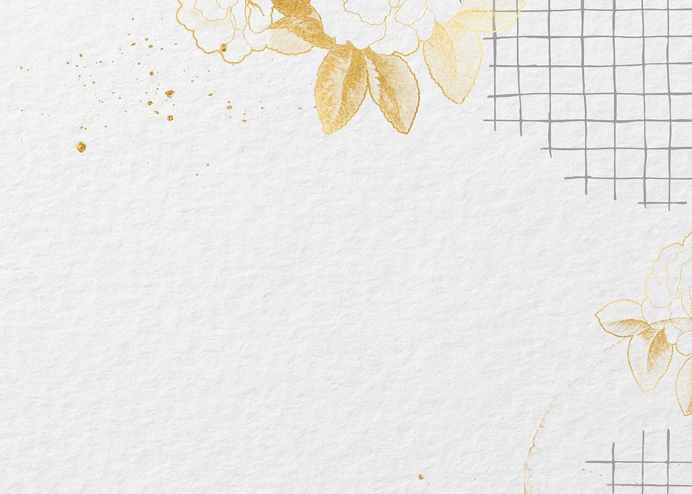 Beige paper textured background, gold flower border