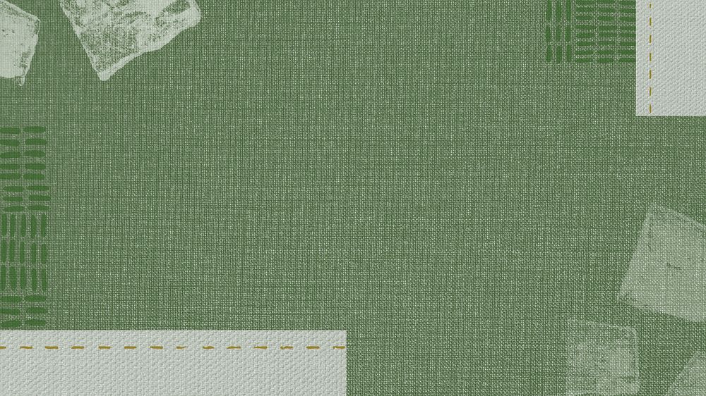 Green fabric textured desktop wallpaper, block prints border