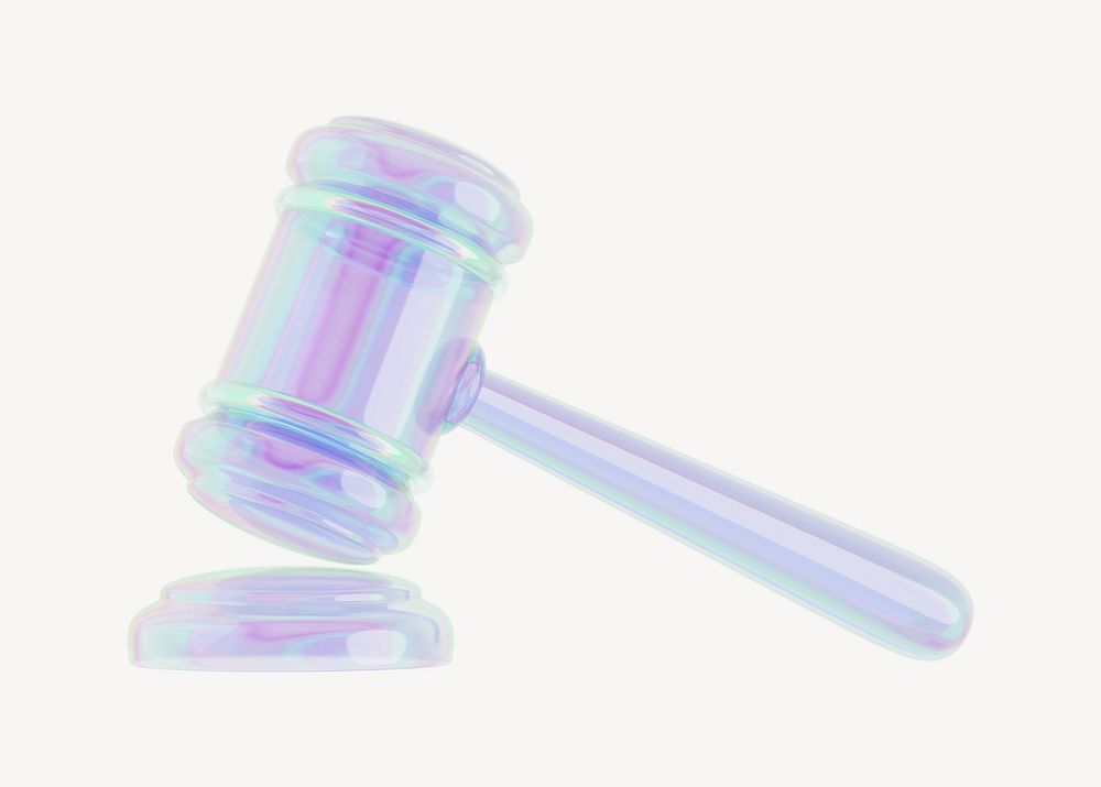 Holographic gavel, 3D law illustration