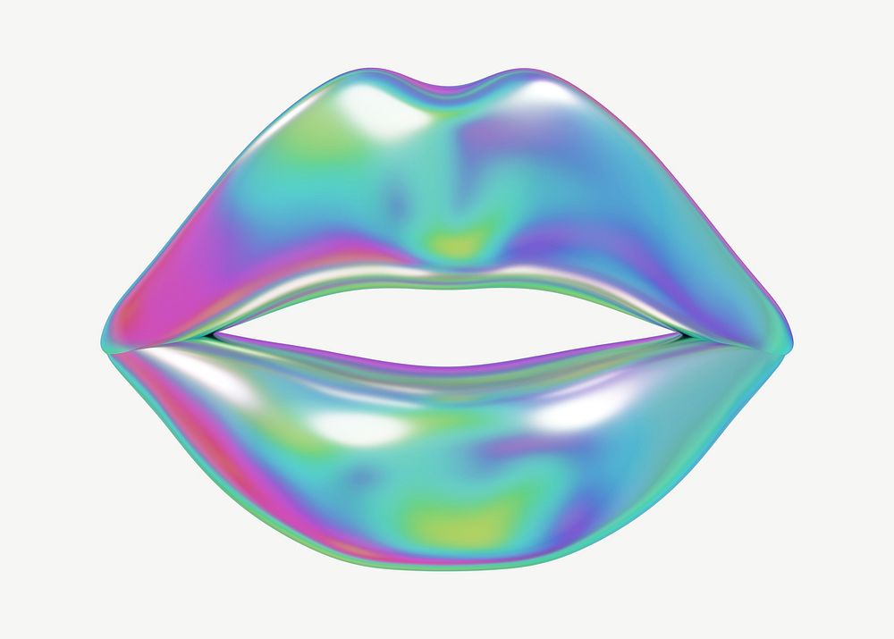 Blue metallic woman's lips, 3D collage element psd