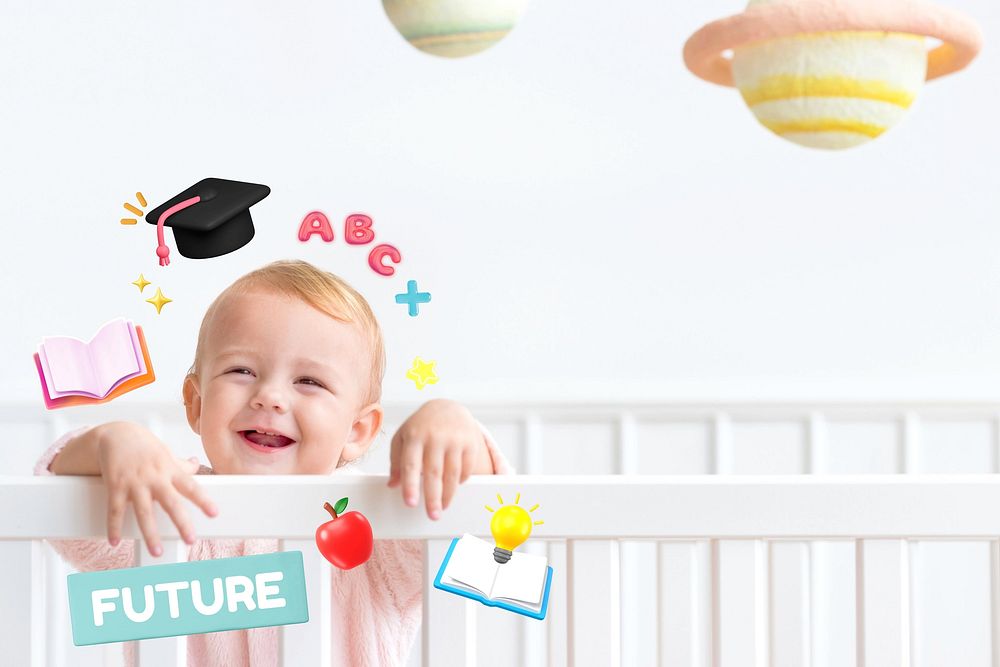 Baby's future, education word, 3d collage remix