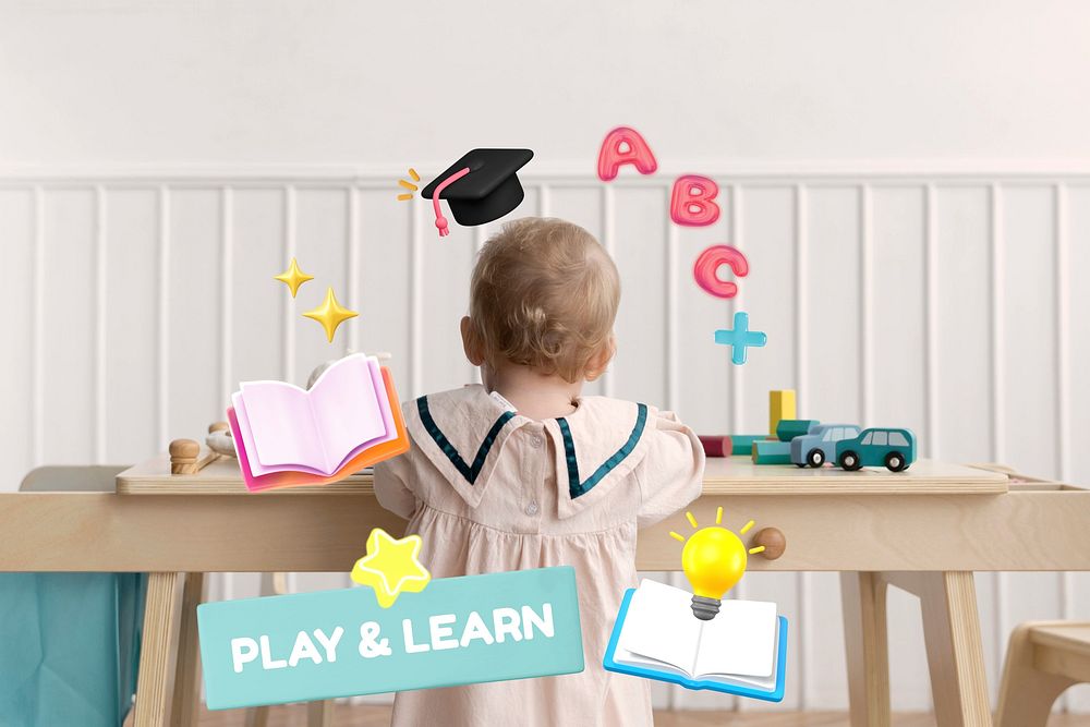 Play & learn at nursery word, 3d collage remix