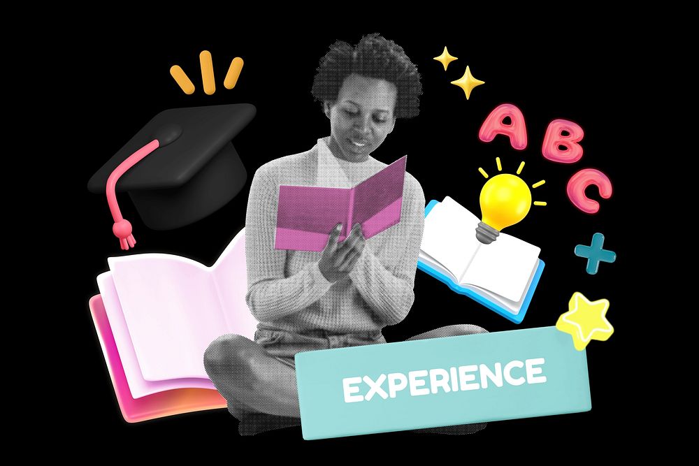 Experience education word, 3d collage remix