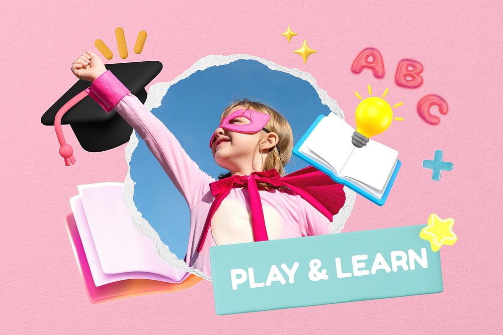 Play & learn word, 3d collage remix
