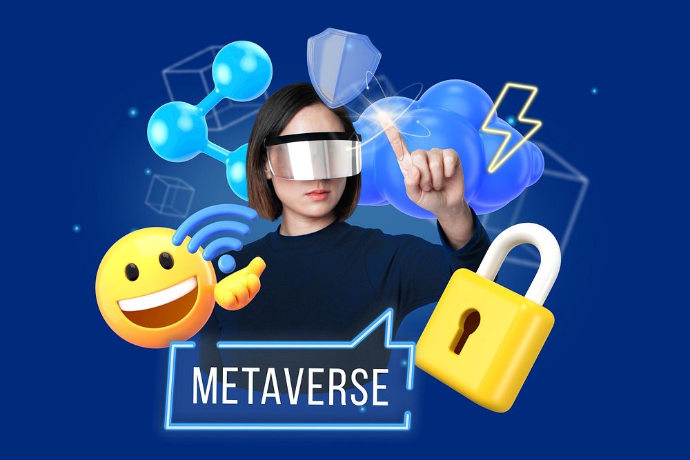 Metaverse technology word element, 3D collage remix design