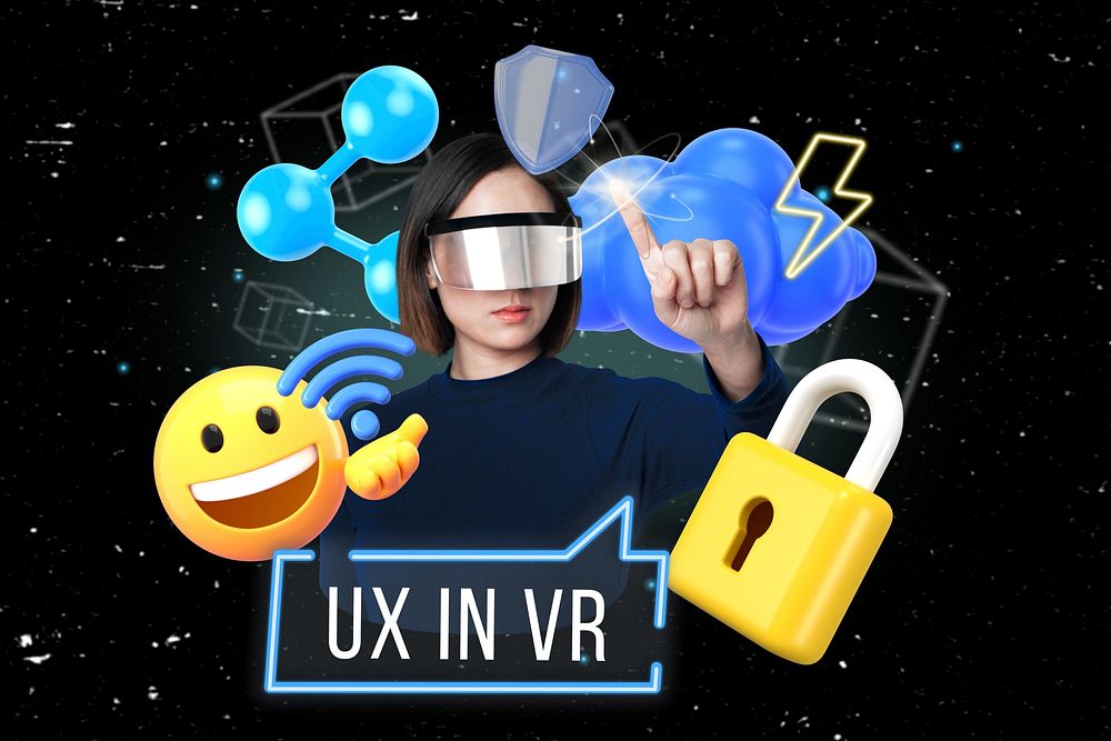 UX in VR word element, 3D collage remix design