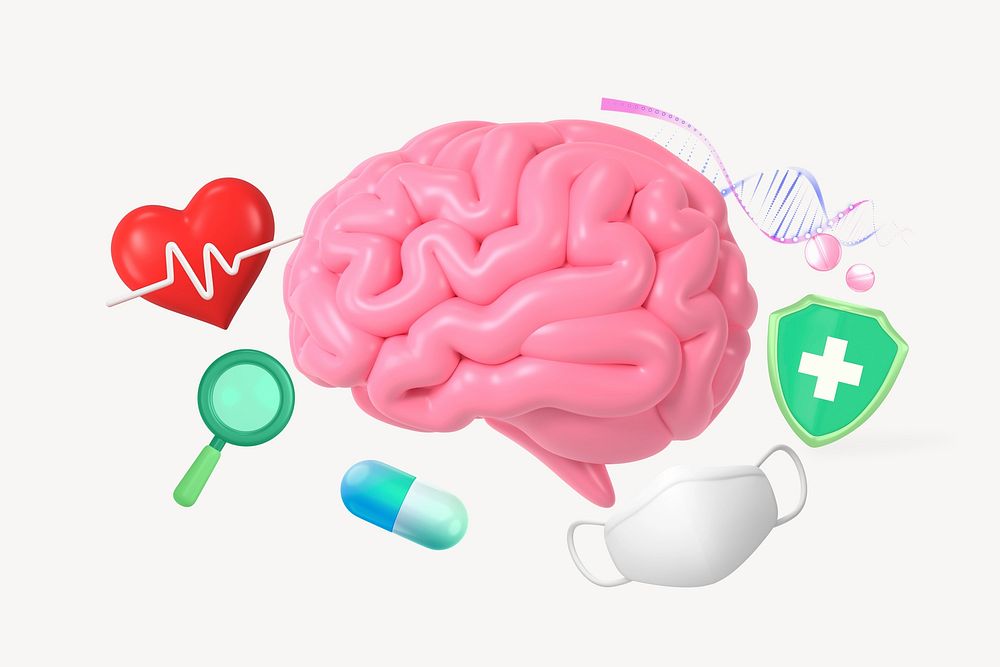 Brain health, healthcare, 3D collage remix design
