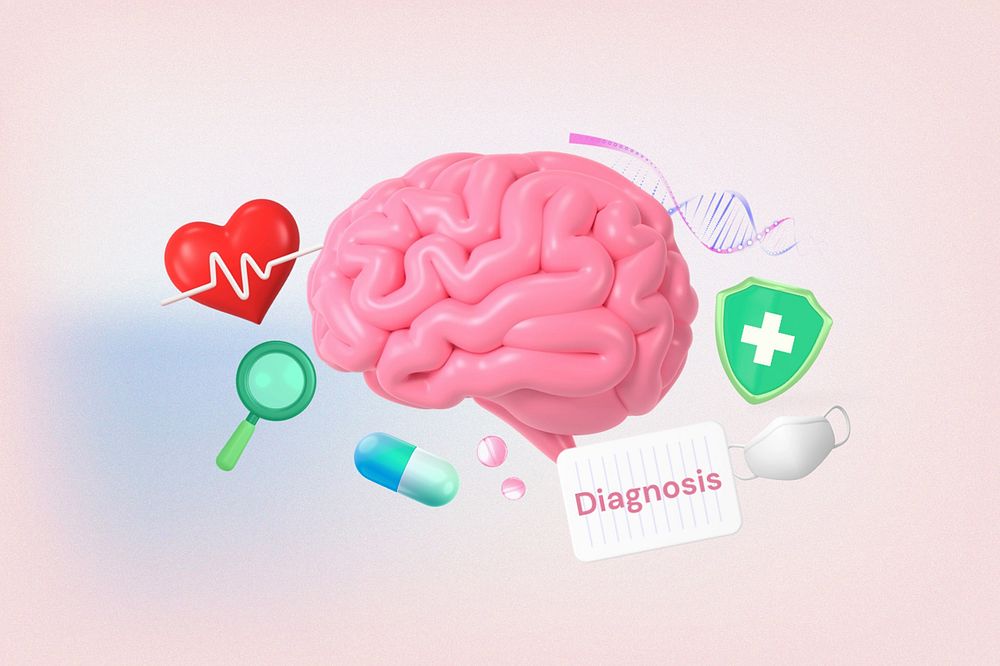 Diagnosis, healthcare word element, 3D collage remix design