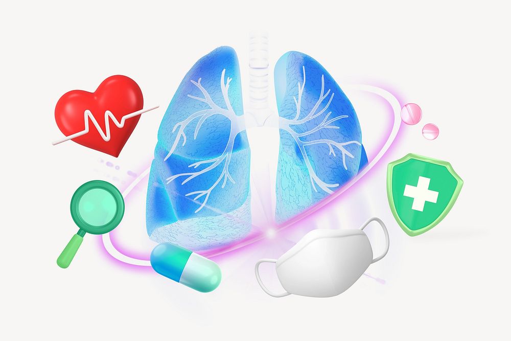 Lung health, healthcare, 3D collage remix design