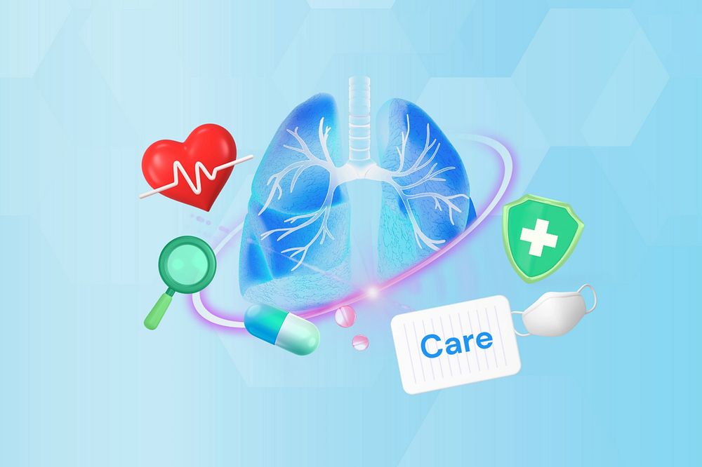 Medical care word element, 3D collage remix design