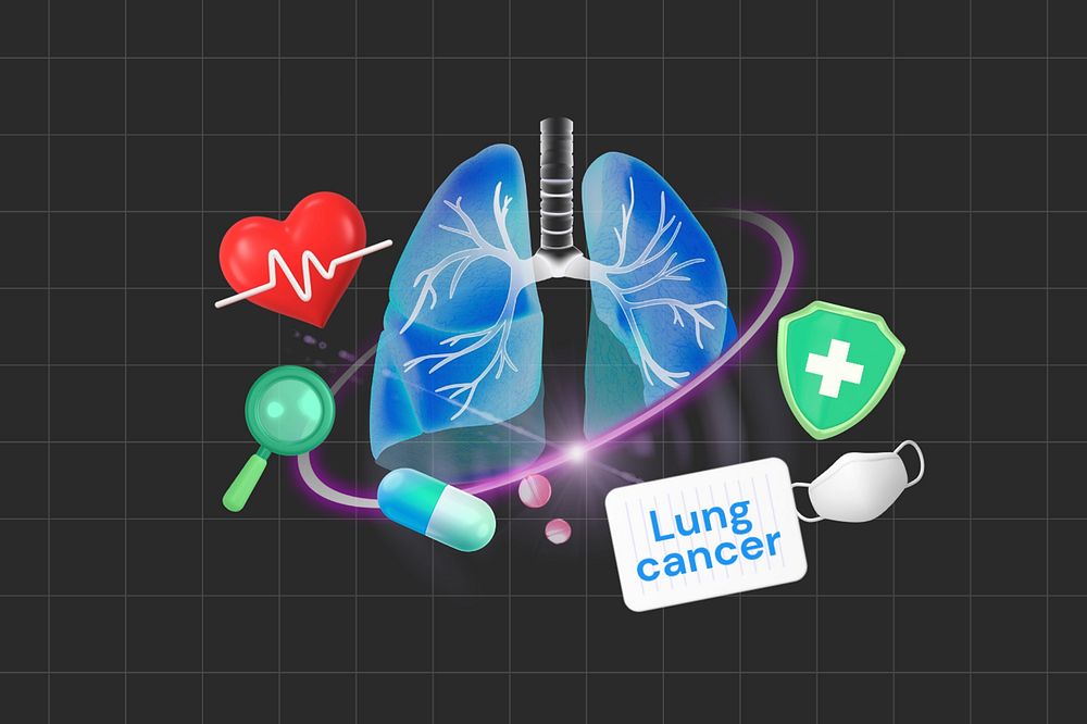Lung cancer word element, 3D collage remix design