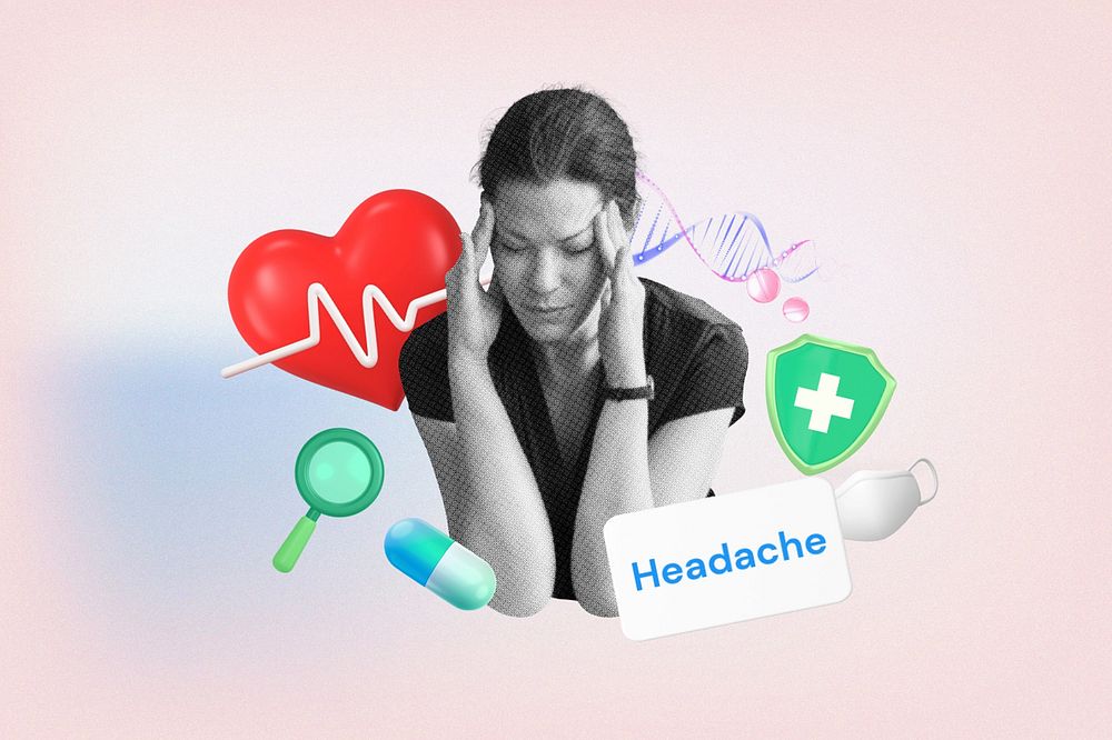 Headache, healthcare word element, 3D collage remix design