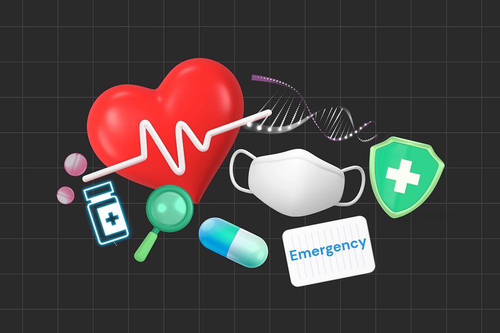 Emergency, healthcare word element, 3D collage remix design