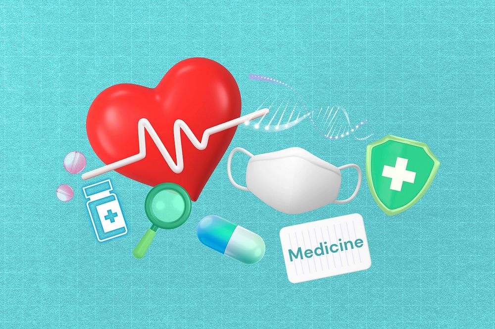 Medicine, healthcare word element, 3D collage remix design