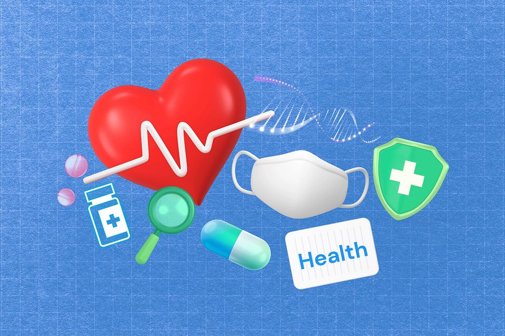 Good health, healthcare word element, 3D collage remix design