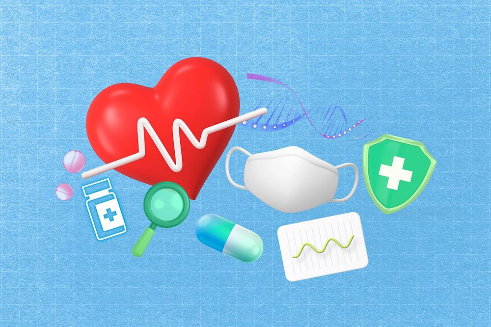 Heart health, healthcare, 3D collage remix design