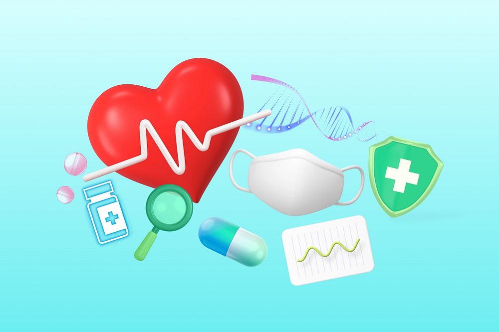 Heart health, healthcare, 3D collage remix design