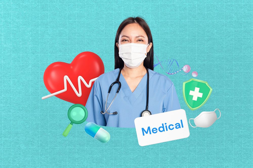 Medical health word element, 3D collage remix design