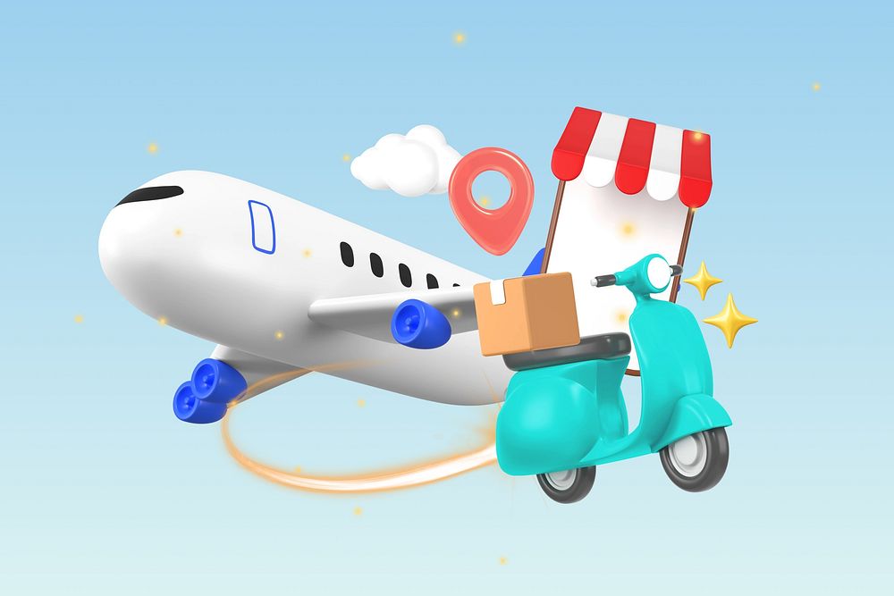 Air cargo logistics, 3D collage remix design