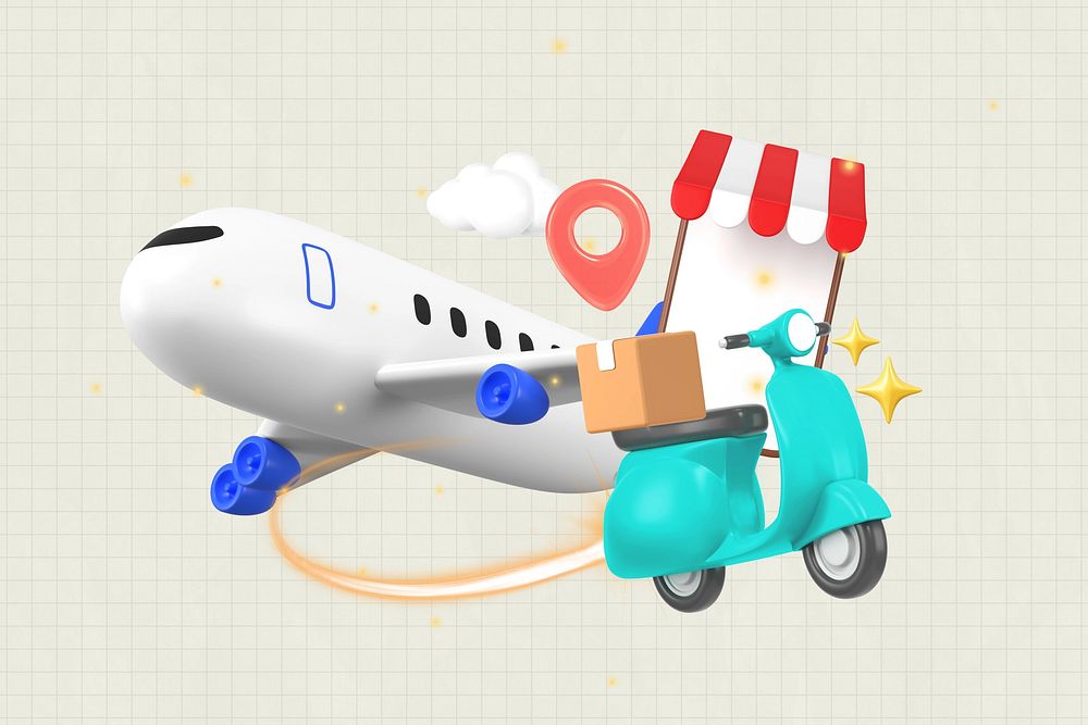 Air cargo logistics, 3D collage remix design