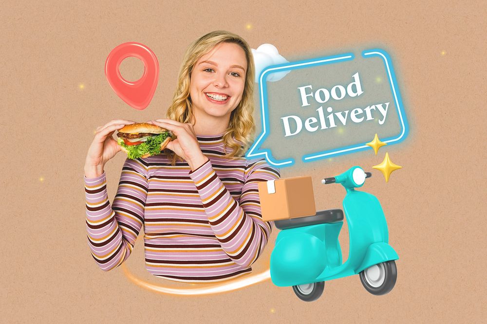 Food delivery word element, 3D collage remix design