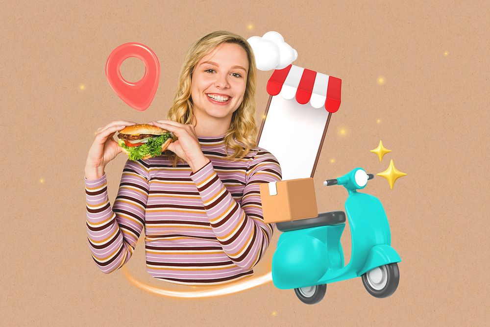 Food delivery service, 3D collage remix design