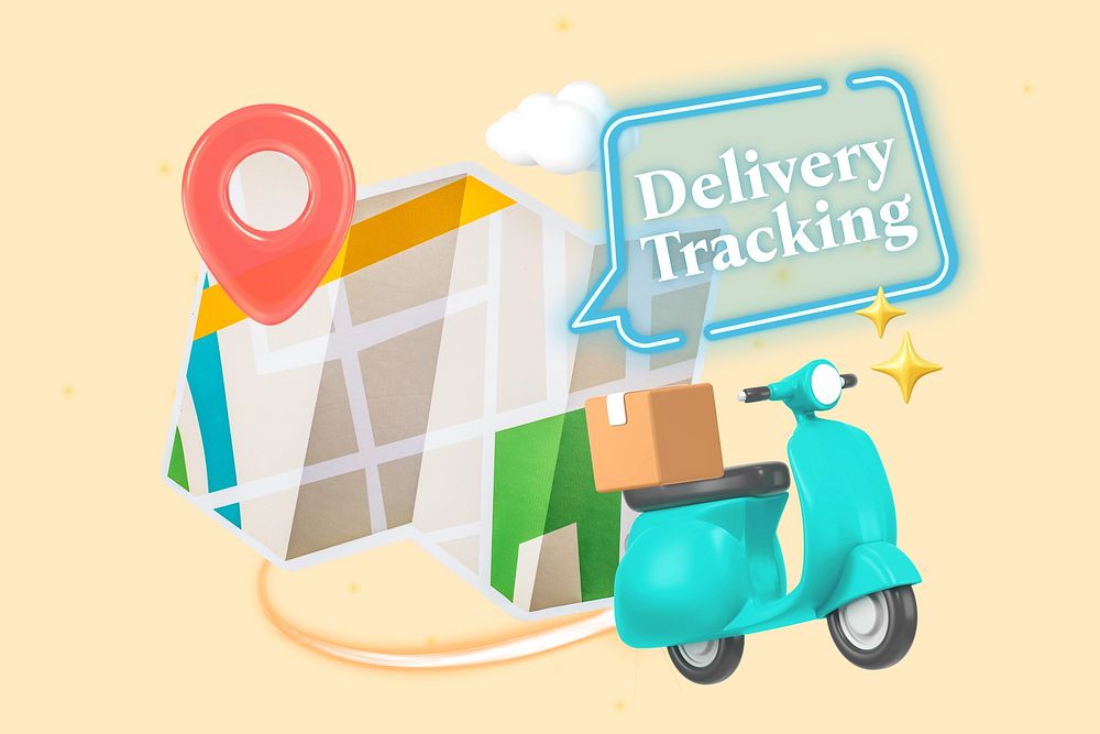 Delivery tracking word element, 3D collage remix design