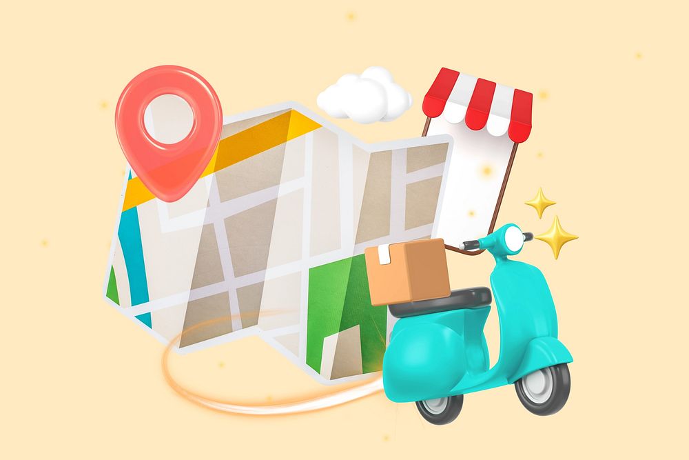 Delivery tracking app, 3D collage remix design