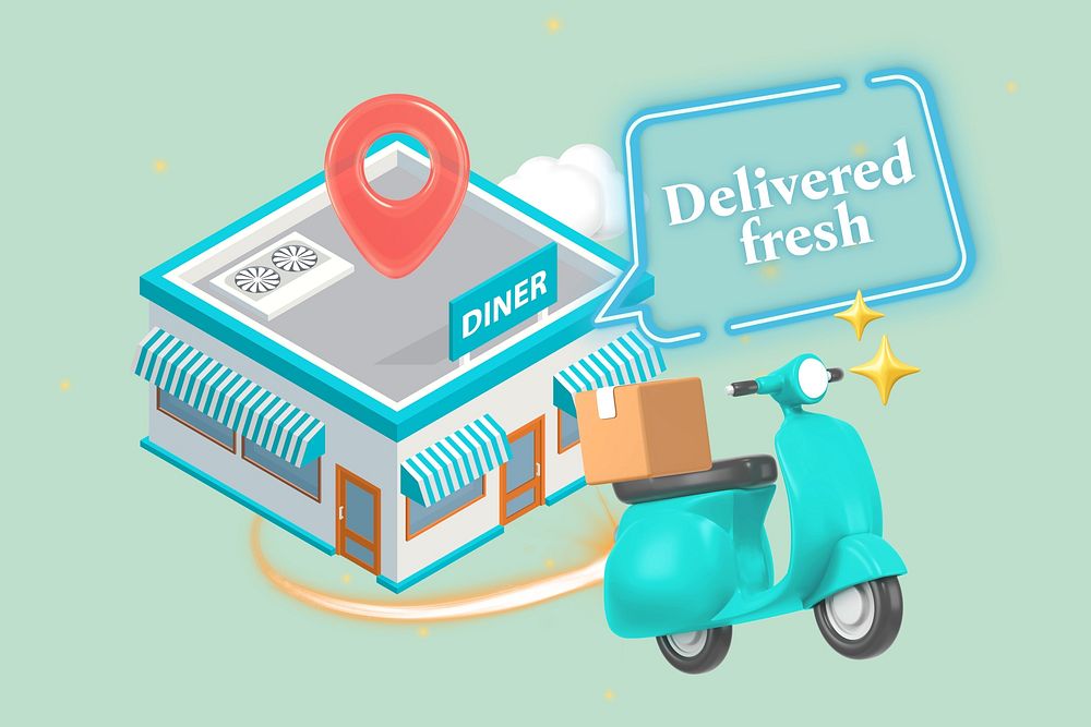 Fresh food delivery word element, 3D collage remix design